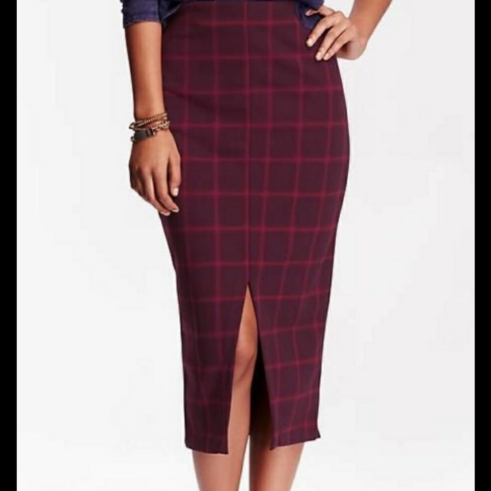 Burgundy & Red Stretch Front Slit Pencil Skirt